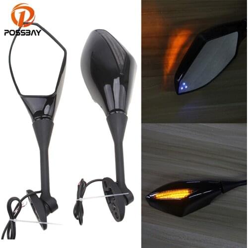 POSSBAY Motorcycle Side Mirrors Scooter Rear View Mirror Turn Signal Light for Honda CBR600RR CBR1000RR 2004 2005 2006 2007 2008