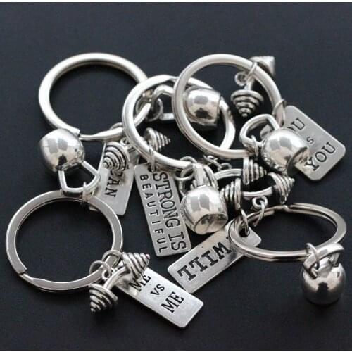 Mixed Weight Lifting Key Chain Trainer Gym Gifts Kettlebell Barbell Charm Motivation I CAN I WILL Bodybuilder Crossfit Keychain