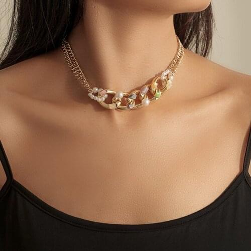Minar Creative Colorful Stone Chunky Cuban Chains Necklaces for Women Gold Color Double Layers Hollow Curb Chain Choker Necklace