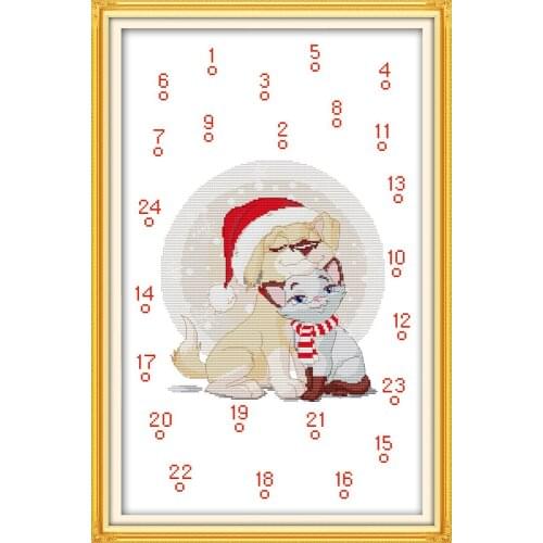LovelySanta Claus clock Wall calendar cross stitch kit aida 14ct 11ct count print canvas stitches embroidery handmade needlework