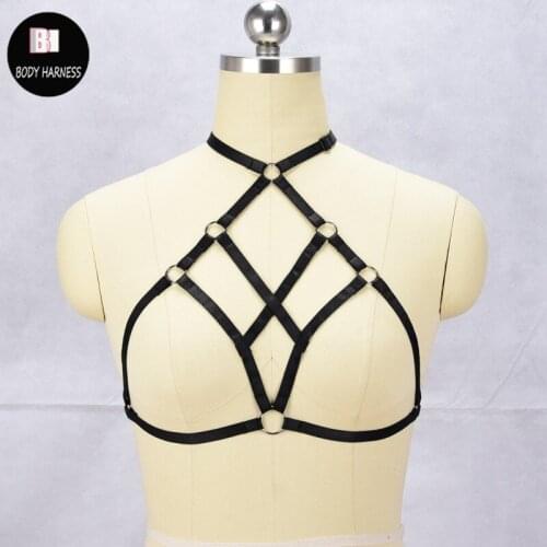 Black harness Sexy lingerie body harness cage bra Harajuku Gothic Exotic Apparel Fatima harness cage bra