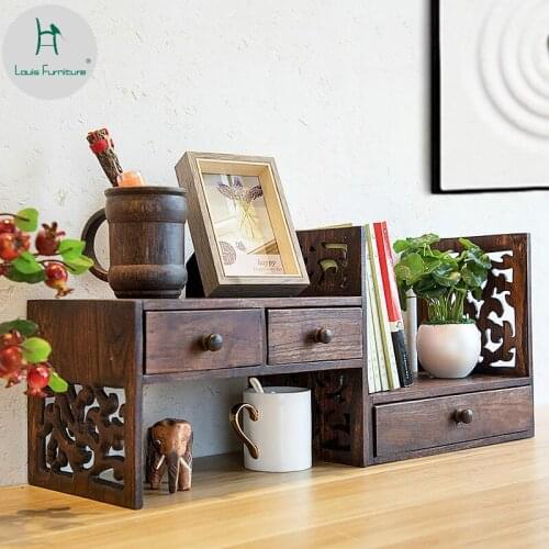 Louis Fashion Retro Wooden Desktop Student Desks Mini Bookshelves Windows Simple Bookcases