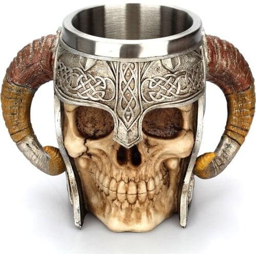 Double Horn Stainless Steel Drinking Cup Creative Skull Knight Croissant Cup