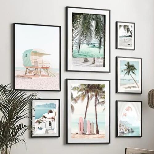 European Building Coconut Tree Surf Beach Wall Art Canvas Painting Nordic Posters And Prints Wall Pictures For Living Room Decor