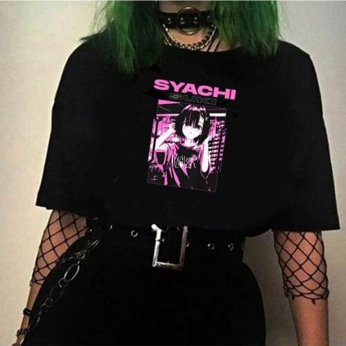 Japanese Anime Harajuku E-girls Punk t-shirt top tees female aesthetic couple clothes white t shirt top tees streetwear