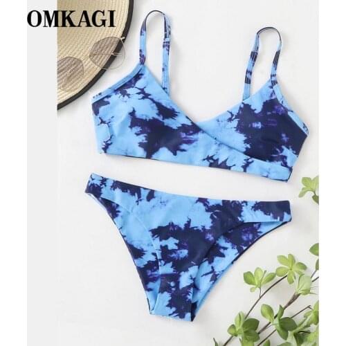 OMKAGI Tie Dye Bikini Set Swimwear Women Swimsuit Push Up 2021 High Waist Summer Bikini Set Beach Wear Biquini Print Female
