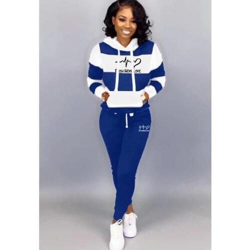 2 Piece Set Spring Autumn Tracksuit Women Sweatshirt Print Hoodies+Pants Sportwear Womens Sports Suit Hooded Set Hoodies Suit