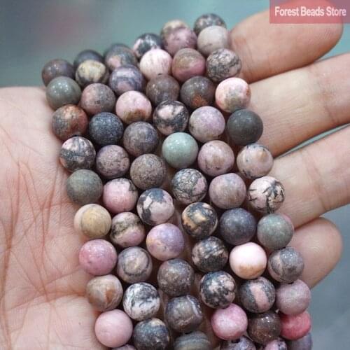 Matte Black Lace Rhodonite Natural Stone Round Beads Diy Bracelet Charm Beads for Jewelry Making 15" Strand 4 6 8 10 12 14MM