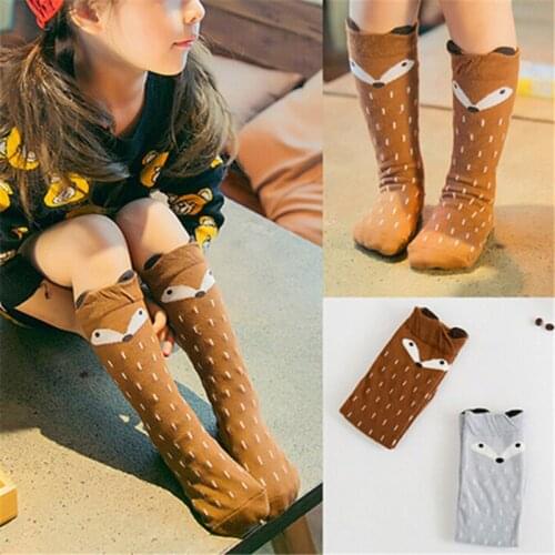 Popular Fashion Baby Children Girls Fox Pattern Socks Soft Cotton Knee High Hosiery Kids Sock knee high Cotton Kids Girl Socks