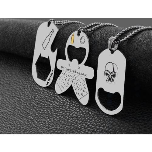 Fashionable mens hip-hop punk beer bottle opener necklace pendant hot sale
