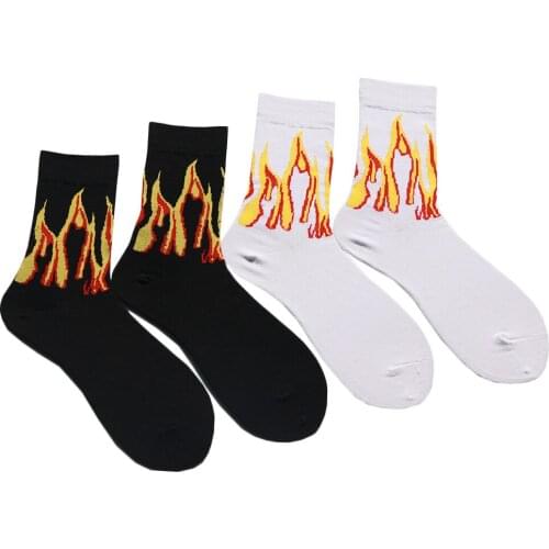 Trend Boy Girl Hip Hop Socks Cotton Skateboard Socks Flame Pattern Young People Fashion Gifts Street Design