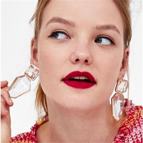 Fashion Exaggeration Big Stone Earrings Geometric Acrylic Transparent Hanging Earrings Bride Engagement Jewelry High Quality