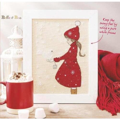TD cross stitch kit Animal cotton thread Love lock canvas stitching embroidery The girl in red skirt is snowing