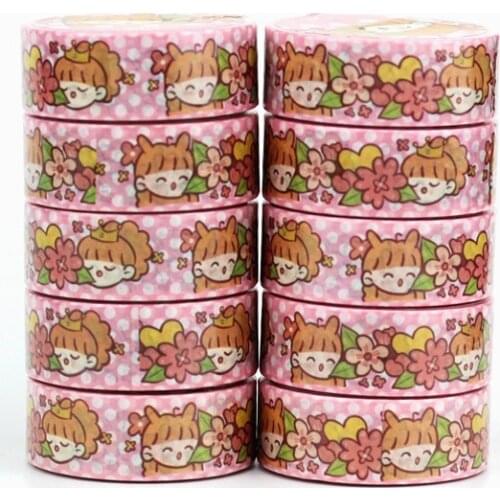 NEW 10pcs/Lot Decorative Kawaii Girls and Flowers Japanese Washi Tapes for Bullet Journal Adhesive Masking Tape Cute Stationery