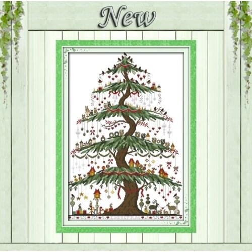 Christmas tree bird cartoon house decor painting counted print on canvas Cross stitch DMC 14CT 11CT Needlework Set Embroider kit