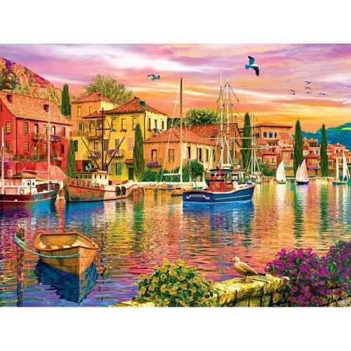 New Handicrafts Lakeside Town 5D Diy Diamond Painting Cross Stitch Scenery Diamond embroidery Mosaic European Home Decor