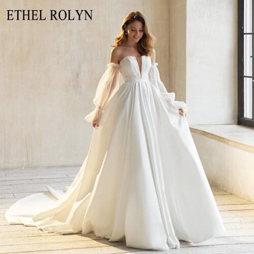 ETHEL ROLYN A-Line Wedding Dress 2021 Glamorous Sweetheart Detachable Lace Puff Sleeve Bride Dresses Beach Satin Bridal Gowns