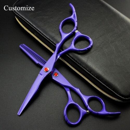 Customize professional Japan 440c Purple 6 inch hair salon scissors cutting barber makeup Thinning shears hairdressing scissors