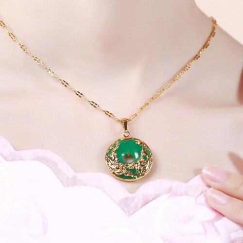 Real 14K Gold Necklace Natural Emerald Pendants for Female Colgante De 925 Mujer Jade Emerald Pendant Topaz Gemstone Necklace