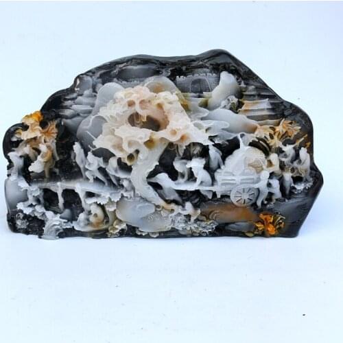 Hand engraving Artwork Imitation of Dushan jade carving ornaments landscape stone crafts of Dushan jade ornaments with large siz
