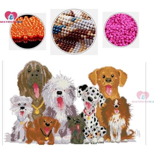 Diy 3d cross stitch beaded embroidery dog family beadwork home decor crafts needlework accessories pearl part beads embroidery