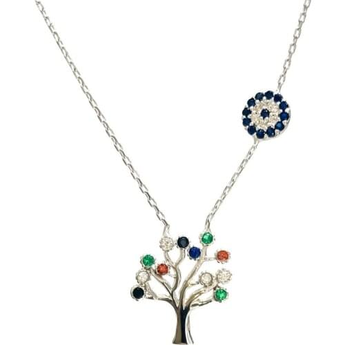 Life Tree Colorful Stone The Genres Change silver necklace