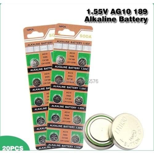 20 Pcs 1.55V AG10 L1131 389 189 LR54 LR1130 Alkaline Batteries Button Cell Coin For Clocks Watches Calculators Computers