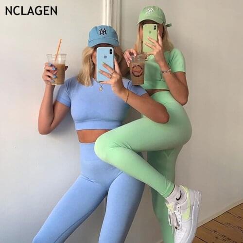 NCLAGEN Seamless Leggings Sport Women Fitness Yoga Pants High Waist Elastic Squat Proof Candy Color Knitting Gym Workout Tight