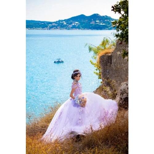 Lavender Princess Quinceanera Dresses Lace Applqiues Sweet 16 Dress Court Train vestidos de 15 años 2021 prom dress