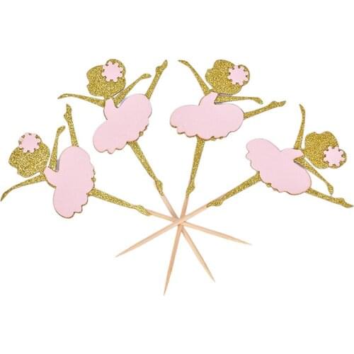 6/10PCS Gold Glitter Dancing Girl Ballerina Cupcake Toppers for Wedding Shower Party Bridal Birthday Party Decorations Cake Pick