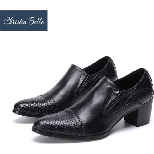 Japanese Style Men Shoes Black Pointed Toe Genuine Leather Dress Shoes for Men 7cm High Heel Business Wedding Party Shoes