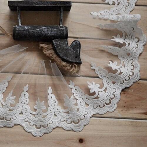 Wedding wide white/black vintage embroidery Ganza lace trim fabric for dress edge -QX