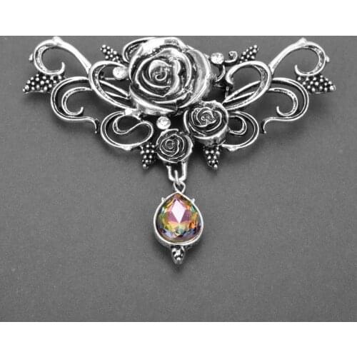 New Halloween Vintage Flower Rose Brooches Pins Gothic Vampire Jewelry Women Dress Brooch Crystal Lapel Pins