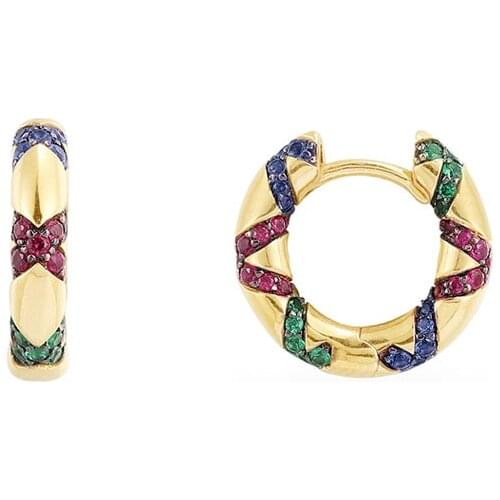 SLJELY Fashion design 925 Sterling Silver Yellow Gold Color Colorful cubic Zirconia Cross Small Hoop Earrings Women Mana Jewelry