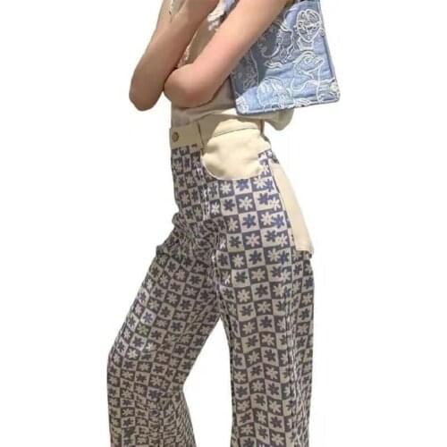 2021 female loose jeans in spring and summer fashion show thin joker brim of tall waist straight canister