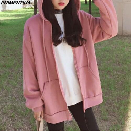 Women Hoodies Autumn Casual Solid Zipper Oversized Sweatshirts Korean Version Loose Thin Long-sleeved Hooded Female Jacket Coat