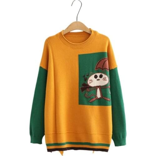 Cartoon Embroidery Korean Women Knitted Pullovers Sweaters 2020 Winter Casual Girly Long Sleeve Sweet Cute Top