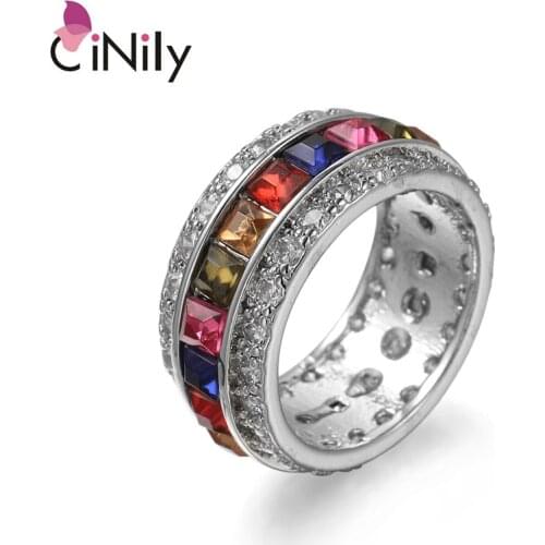 CiNily Created Multigem Zirconia Silver Plated Wholesale Fashion for Women Jewelry Party Gift Ring Size 6-10 NJ11155