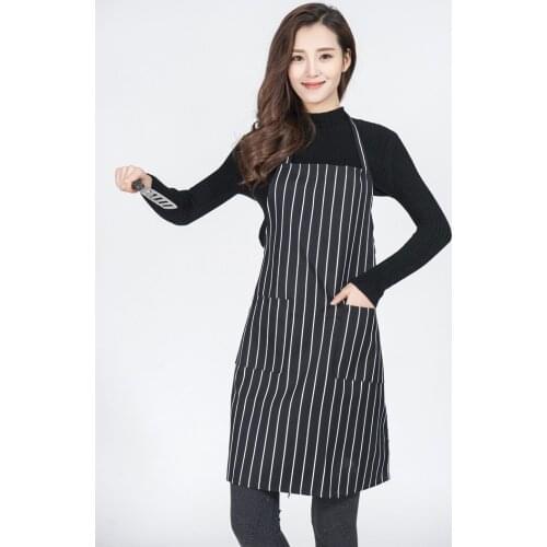 1PC New Black White Stripe Women Men Apron Commercial Restaurant Home Bib Spun Polyester Kitchen Aprons NF 002