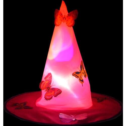 10pcs Light Up Halloween Witch Hat Christmas Cap Butterfly Witch Cosplay Costume LED Outdoor Party Decoration Glowing HatS