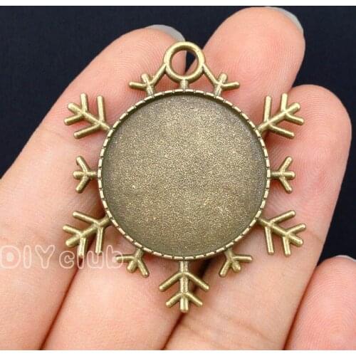 15pcs--Antique Bronze Snowflake Cameo Cabochon Base Settings Charms, inner 24mm
