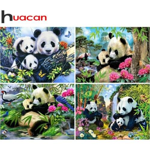 Huacan Diamond Painting Panda Animal 5D Diy Embroidery Mosaic Bamboo Cross Stitch Wall Sticker Decoration For Home