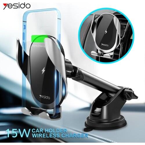 Yesido C78 Automatic Clamping Car Wireless Charger 15W Quick Charge for iPhone 11 Pro XR XS Huawei P30 touch Sensor Phone Holder