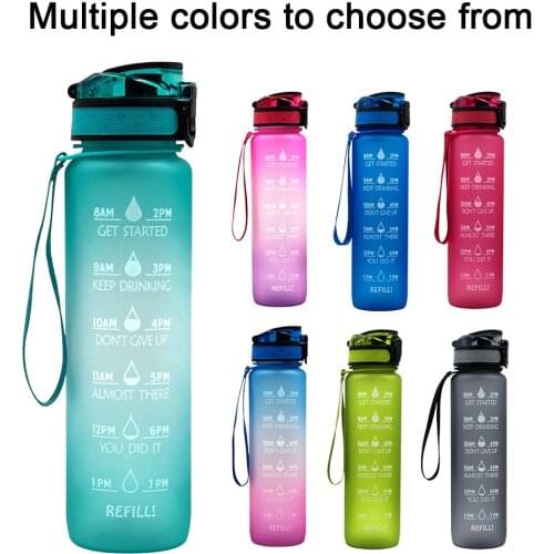 Water Bottle 1L Outdoor Sports Fitness Bottles With Bounce Cover Cup Time Scale Reminder Leakproof Hiking Camping Jug garrafa