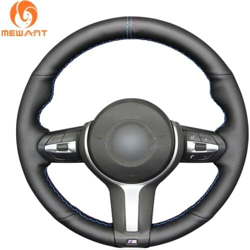 MEWANT Black Genuine Leather Hand Sew Car Steering Wheel Cover for BMW M Sport F30 F31 F34 M235i M240i F10 F11 F07 F12 F13 F06