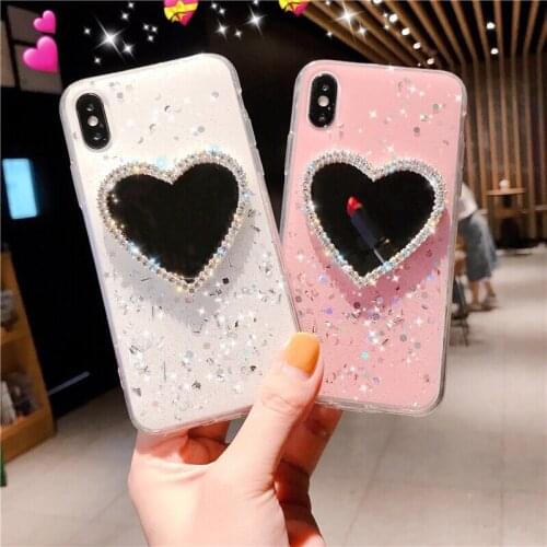 Bling Diamond Love Heart Mirror Glitter Crystal Case Cover For Samsung Galaxy Note 20 10 9 8 S21 S20 Ultra FE S10E S10/9/8 Plus