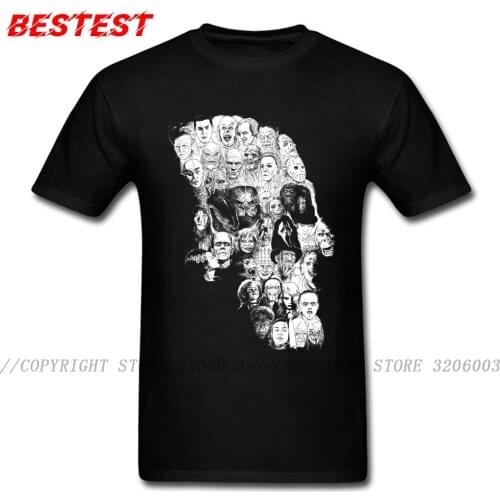 Horror Skull Printed T Shirt Mens Gothic Tshirt Crew Neck 100% Cotton Men Tops Tees Short Sleeve Summer Fall T-Shirts Halloween