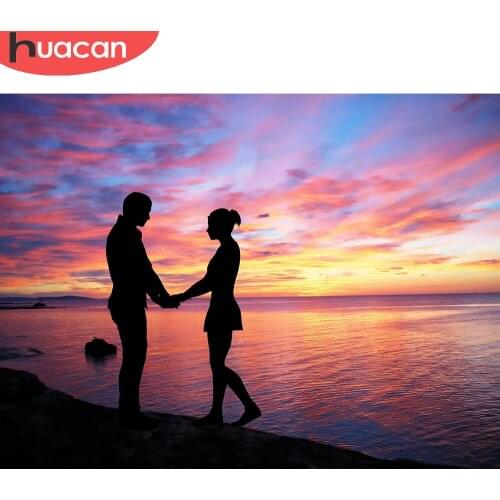 HUACAN 5D Diamond Painting Couple Cross Stitch Diamond Embroidery Seaside Mosaic Sunset Wall Sticker Gift For Women