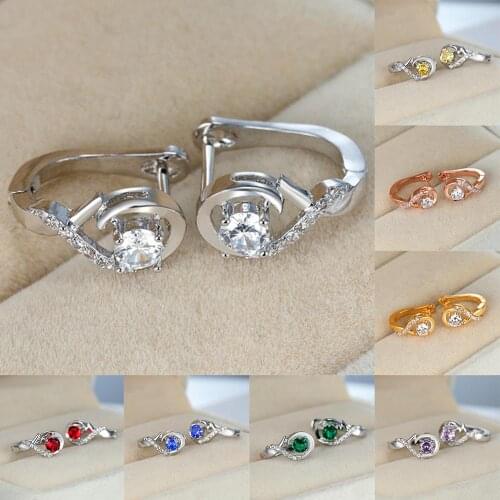 Dainty Female White Round Zirconia Earrings Charm rose gold color Clip Earrings For Women Cute Rainbow Crystal Wedding Earrings