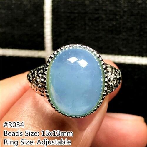 11x9mm Natural Blue Aquamarine Ring For Women Lady Love Gift Gemstone Crystal Oval Beads Fashion Adjustable Ring Jewelry AAAAA